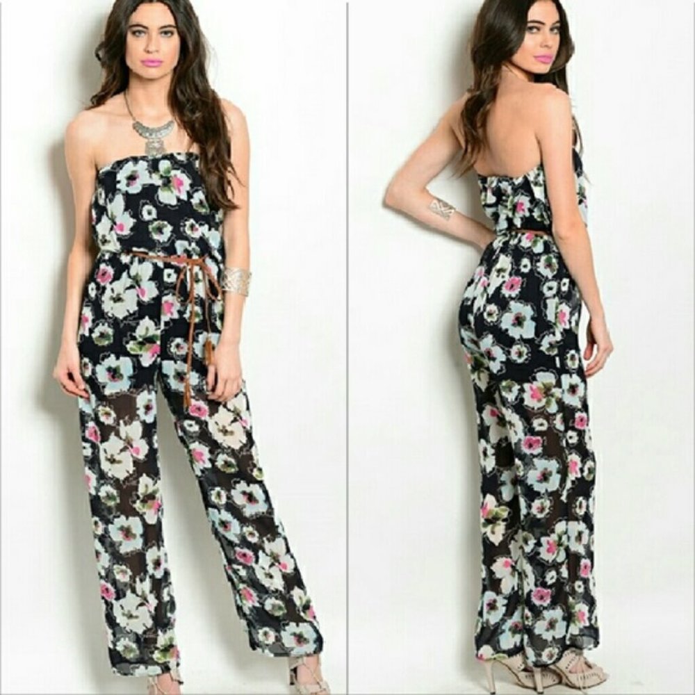 PANTS JUMPSUIT Floral Strapless jumpsuit - Picture 1 of 1